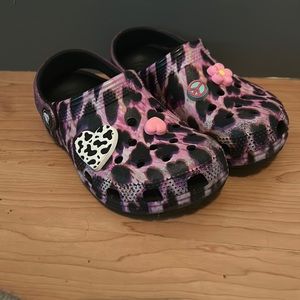 Girls size 12 pink cheetah crocs